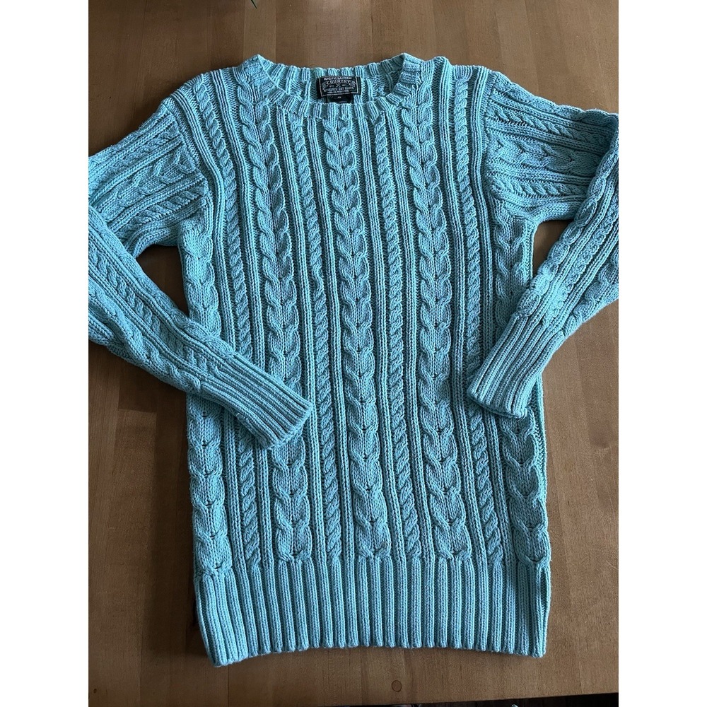 Vtg Ralph Lauren Country Women's Cable Knit Light Blue Cotton Sweater Sz S Small